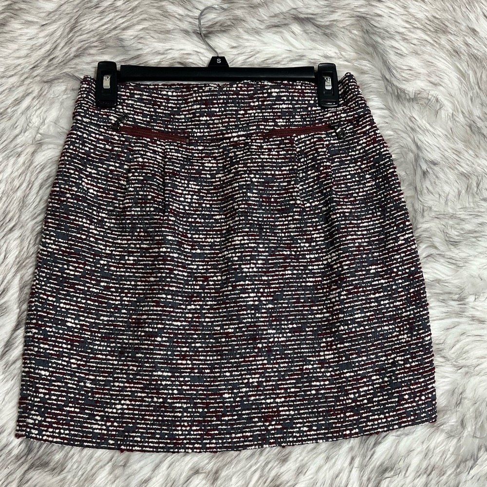 Ann Taylor LOFT Gray/Ivory/Burgundy Tweed Skirt (2)